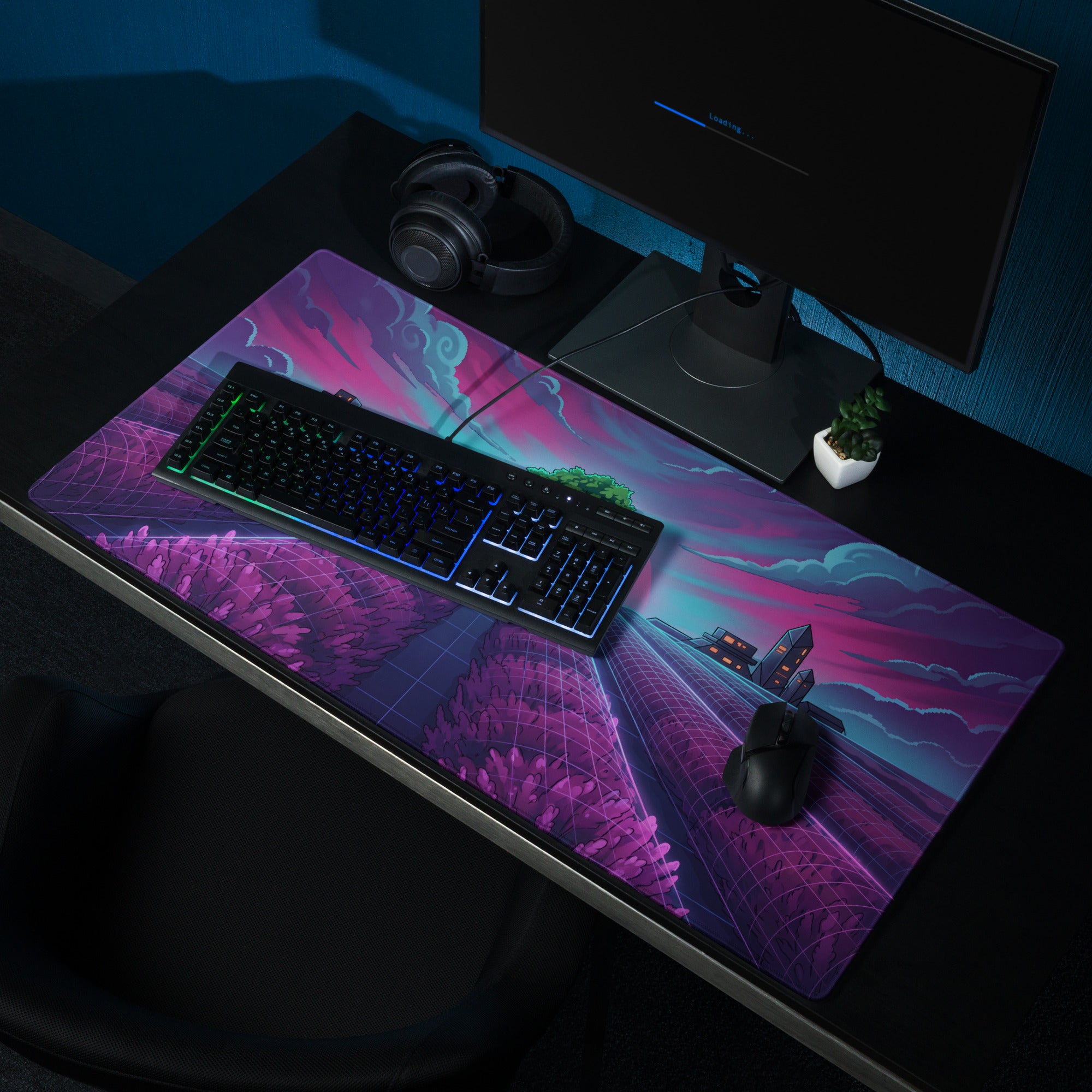 Vaporwave Neon City Mouse Pad - Mouse Pad Neon Purple Pink Blue For Gaming Desk Vaporwave Retro Futurism Digital Art