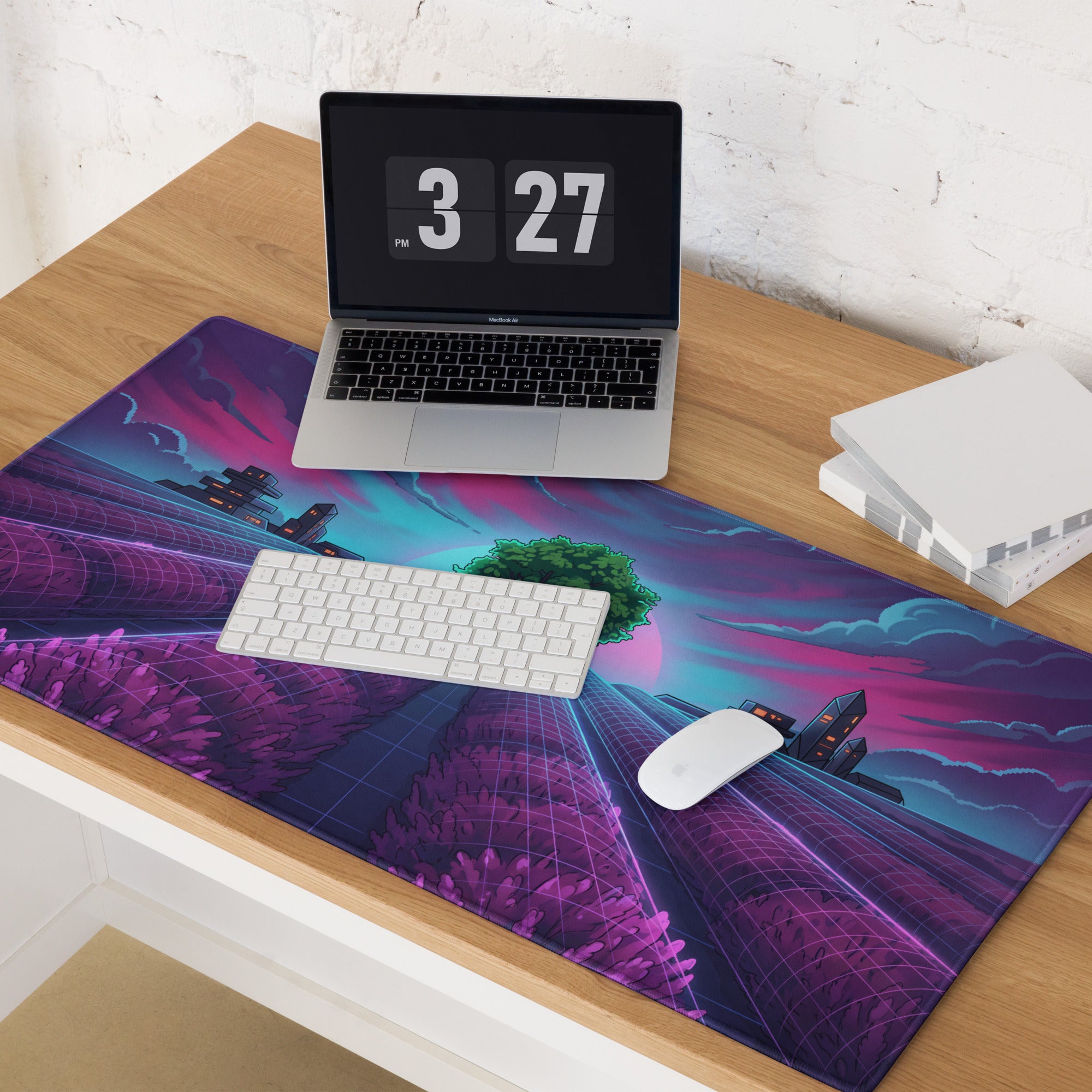 Vaporwave Neon City Mouse Pad - Mouse Pad Neon Purple Pink Blue For Gaming Desk Vaporwave Retro Futurism Digital Art
