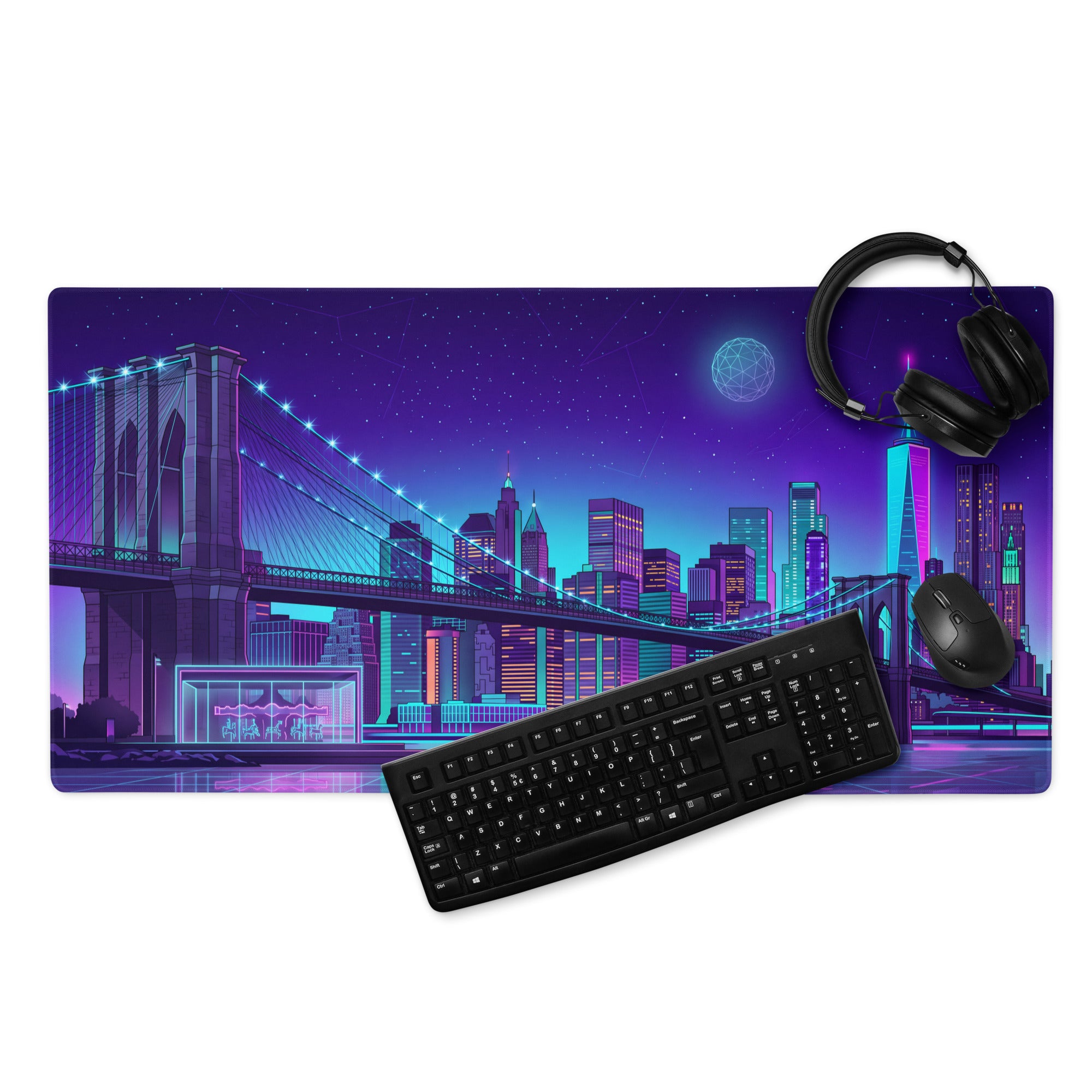Vaporwave Neon City Mouse Pad - Mouse Pad Purple Blue Desk Gaming Vaporwave Dreamy Neon Cyberpunk Digital Art