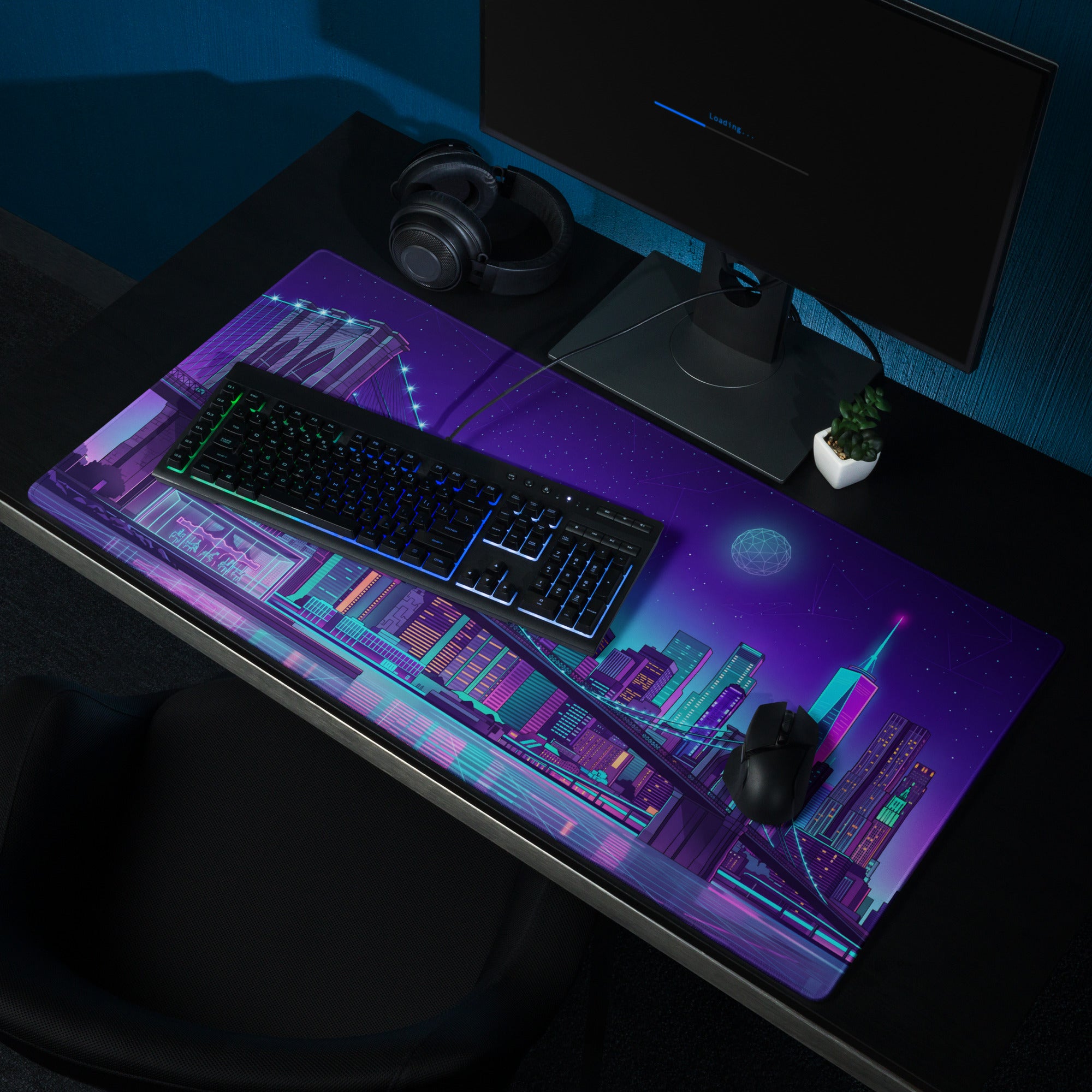 Vaporwave Neon City Mouse Pad - Mouse Pad Purple Blue Desk Gaming Vaporwave Dreamy Neon Cyberpunk Digital Art