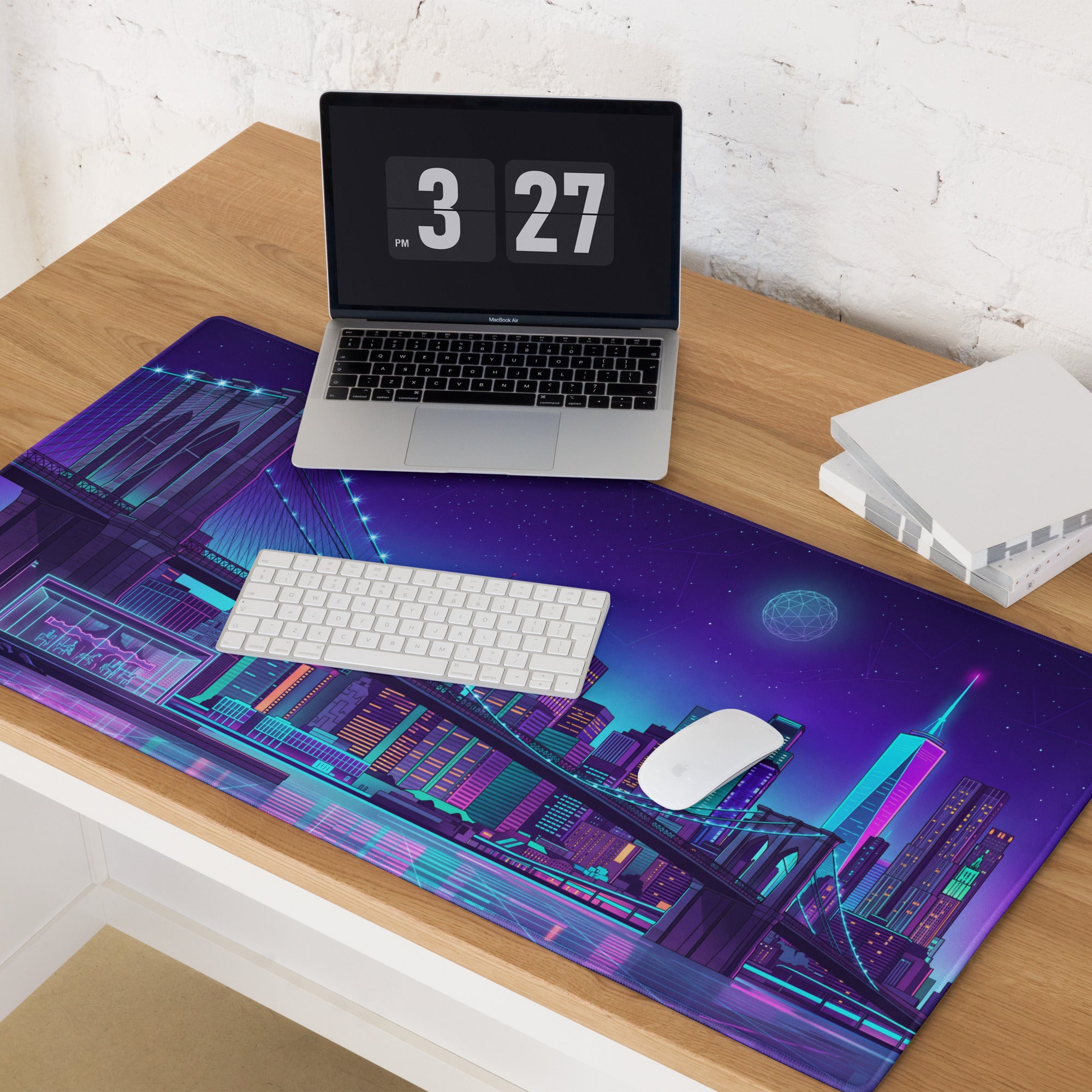 Vaporwave Neon City Mouse Pad - Mouse Pad Purple Blue Desk Gaming Vaporwave Dreamy Neon Cyberpunk Digital Art