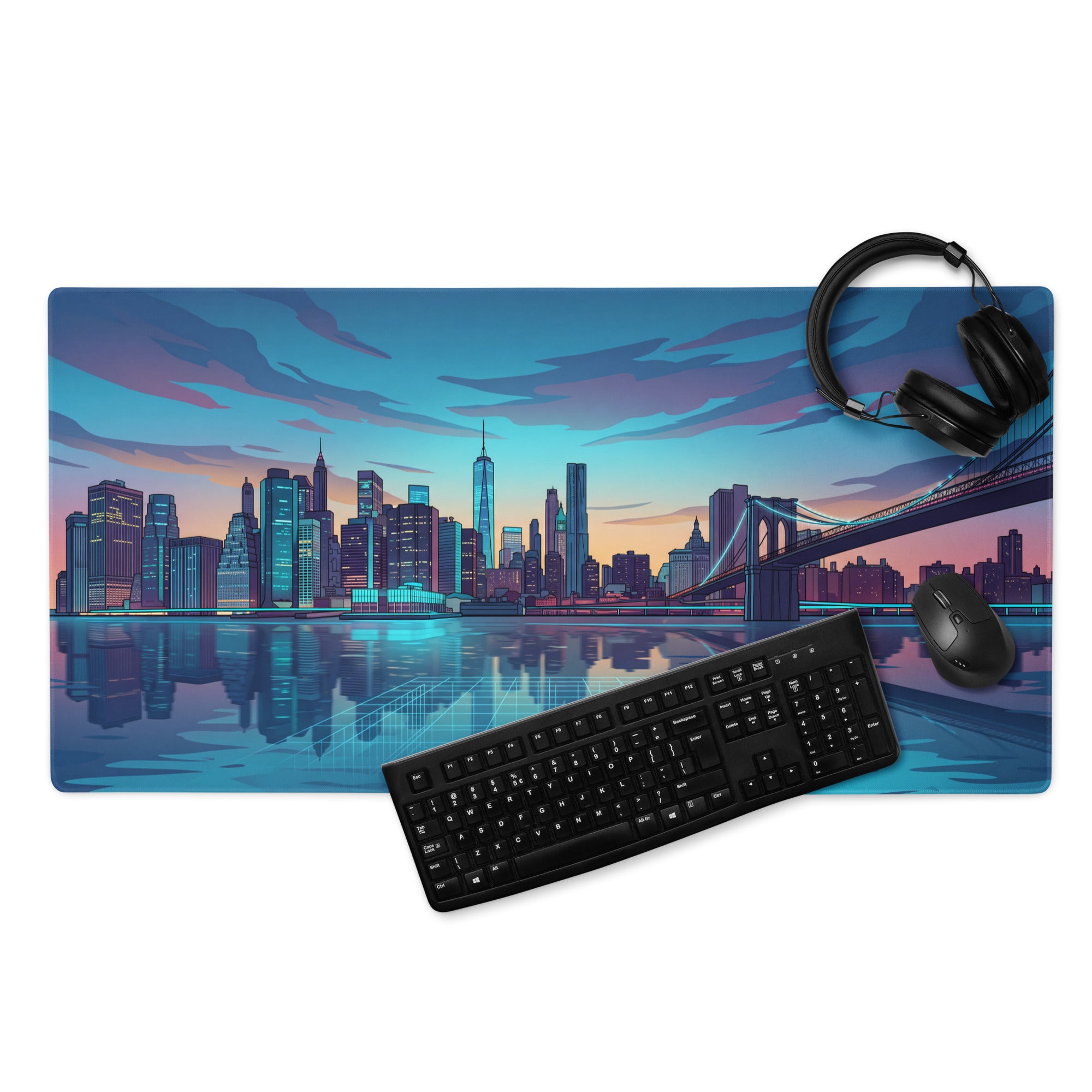 Neon Cityscape Vaporwave Mouse Pad - Cityscape Blue Purple Pink Desk Gaming Vaporwave Retro Neon Mood Synthwave Decor