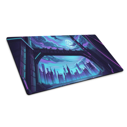 Neon Vaporwave Cityscape Mouse Pad - Cityscape Neon Purple Blue Desk Pad Vaporwave Mood Futuristic Glow