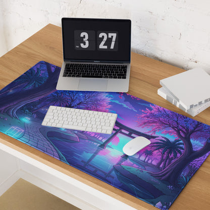Vaporwave Nightscape Mouse Pad - Neon Pink Purple Blue Desktop Vaporwave Mood Futurism Decor Gaming Desk Mat Digital Art
