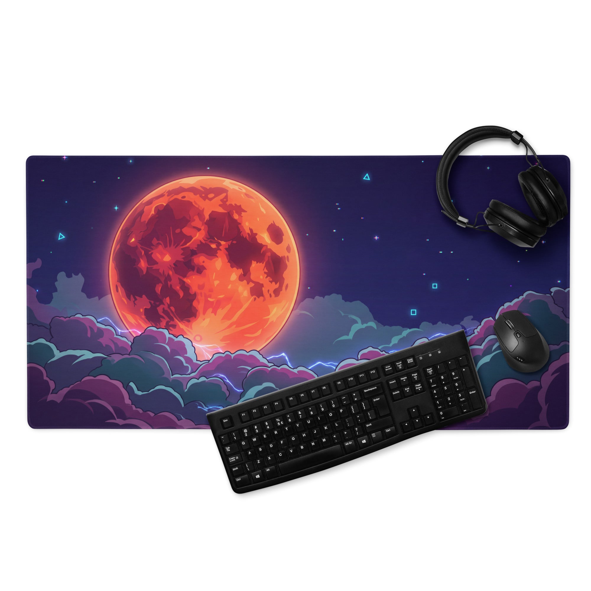 Vaporwave Cosmos Gaming Mouse Pad - Cosmic Planet Purple Orange Desk Vaporwave Nostalgic Neon Gaming Setup Digital Art