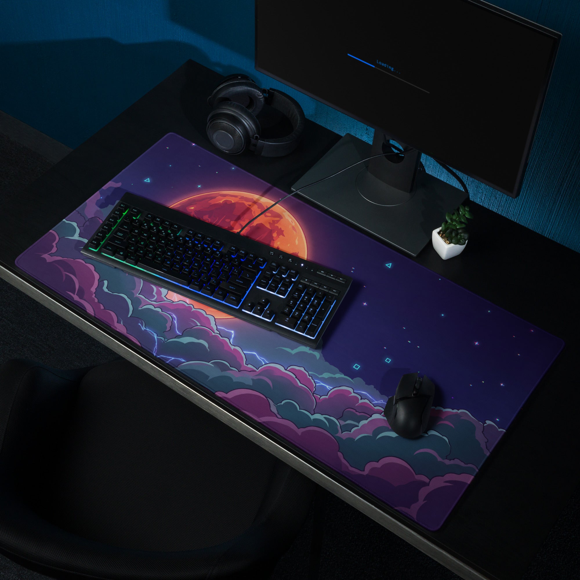Vaporwave Cosmos Gaming Mouse Pad - Cosmic Planet Purple Orange Desk Vaporwave Nostalgic Neon Gaming Setup Digital Art