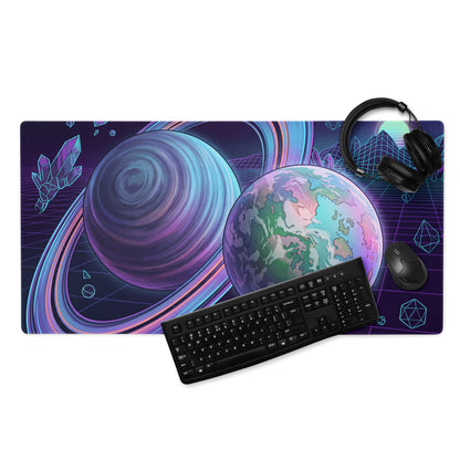 Vaporwave Planet Neon Mouse Pad - Planet Neon Purple Blue Pink Gaming Desk Vaporwave Dreamy Nostalgic Retro Synthwave Space Art Digital