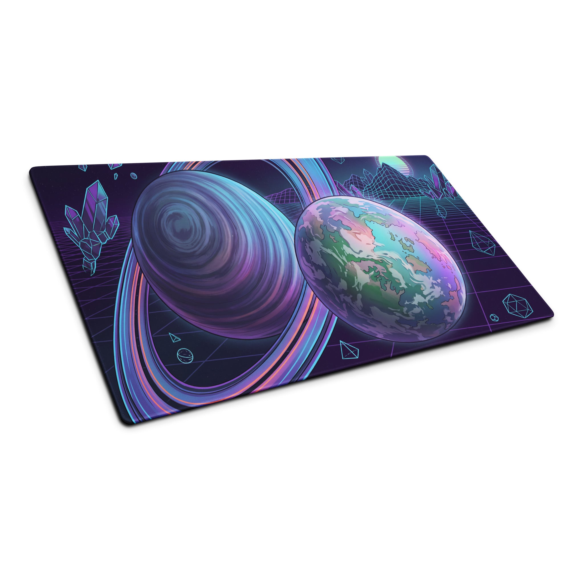 Vaporwave Planet Neon Mouse Pad - Planet Neon Purple Blue Pink Gaming Desk Vaporwave Dreamy Nostalgic Retro Synthwave Space Art Digital
