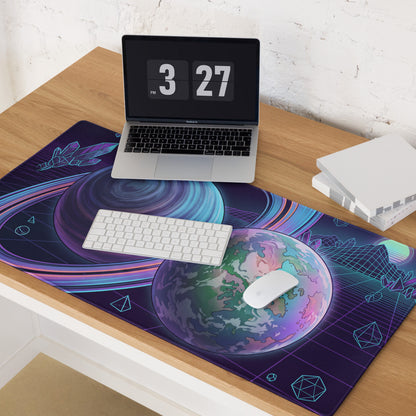 Vaporwave Planet Neon Mouse Pad - Planet Neon Purple Blue Pink Gaming Desk Vaporwave Dreamy Nostalgic Retro Synthwave Space Art Digital