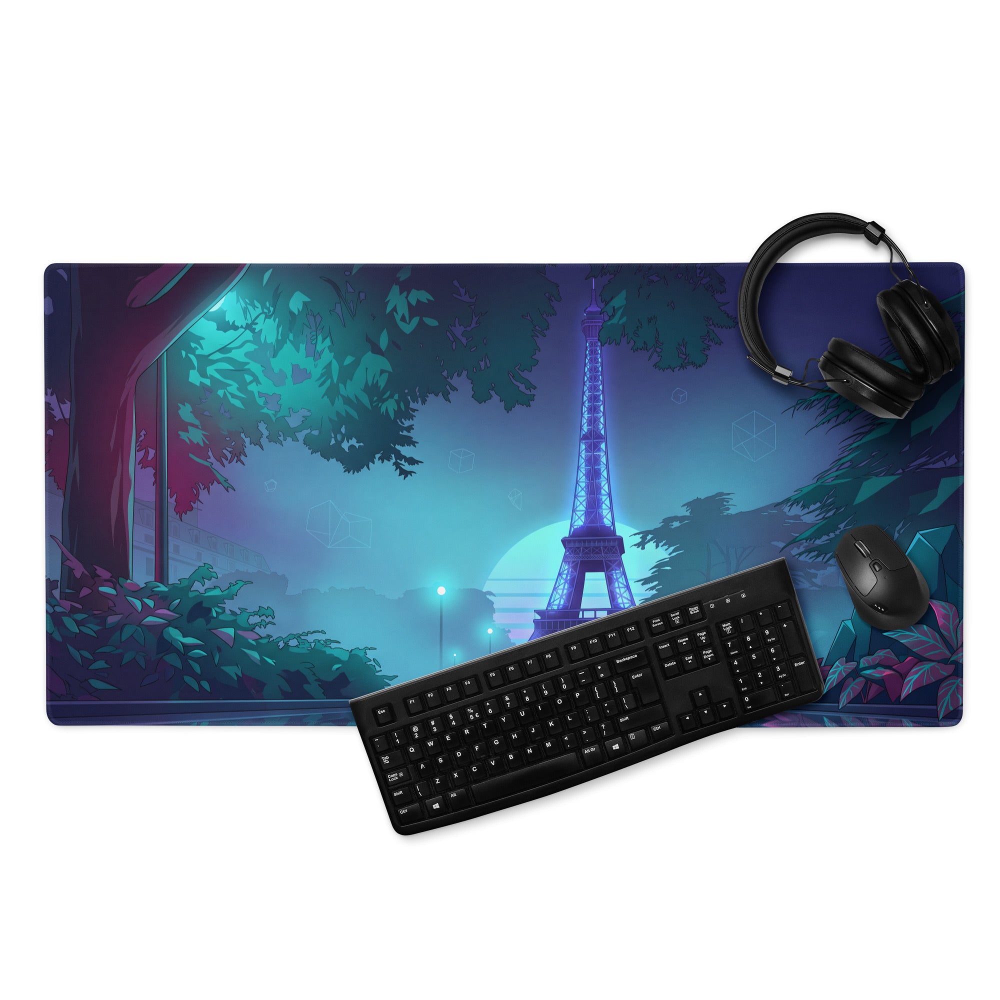Neon Paris Vaporwave Mouse Pad - Mouse Pad Neon Blue Purple Teal Desk Vaporwave Dreamy Nostalgia Retro Futuristic