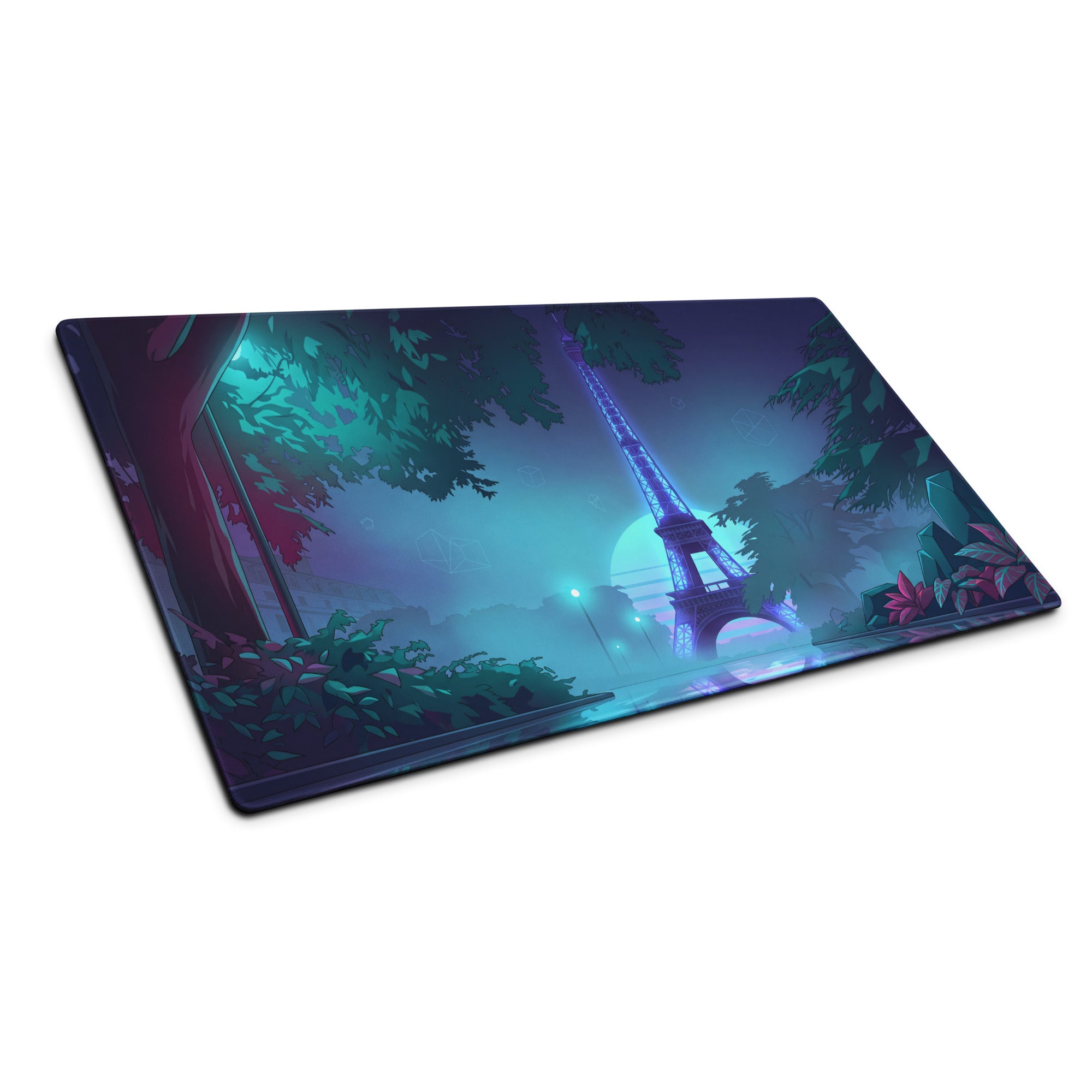 Neon Paris Vaporwave Mouse Pad - Mouse Pad Neon Blue Purple Teal Desk Vaporwave Dreamy Nostalgia Retro Futuristic