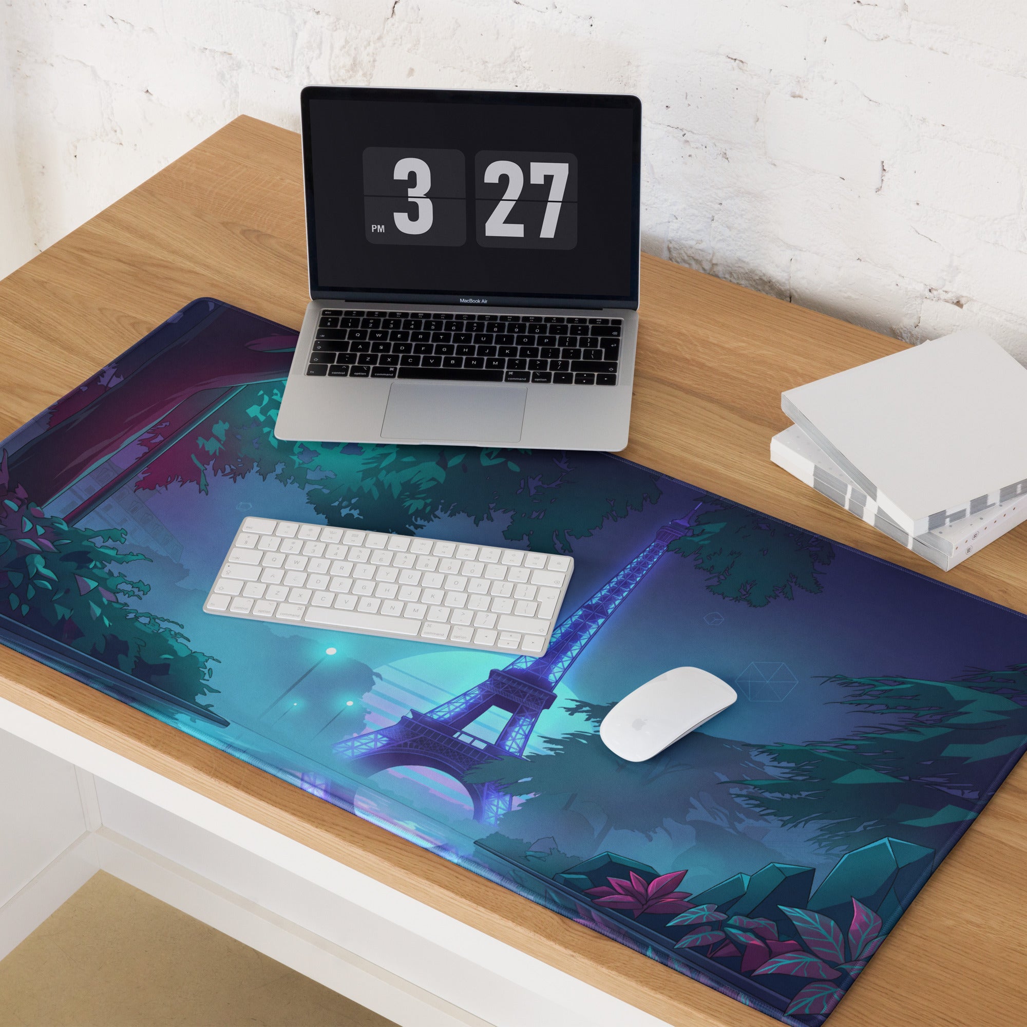 Neon Paris Vaporwave Mouse Pad - Mouse Pad Neon Blue Purple Teal Desk Vaporwave Dreamy Nostalgia Retro Futuristic