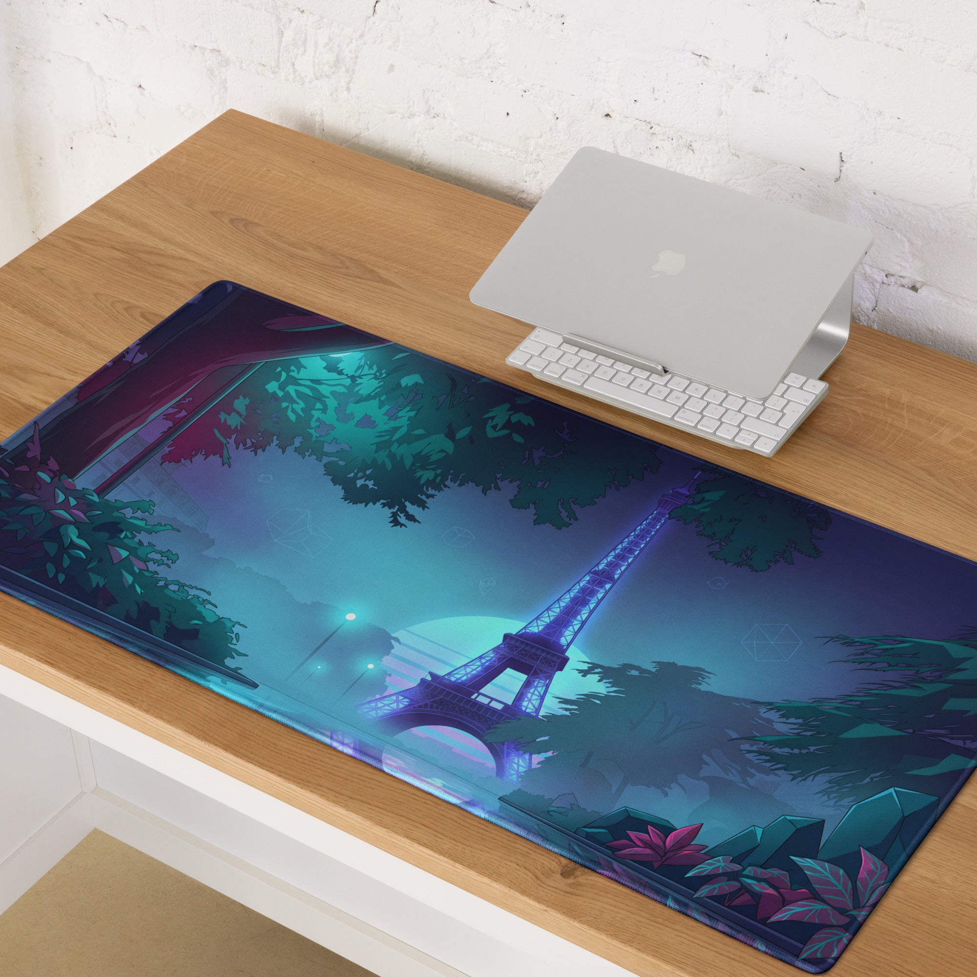 Neon Paris Vaporwave Mouse Pad - Mouse Pad Neon Blue Purple Teal Desk Vaporwave Dreamy Nostalgia Retro Futuristic