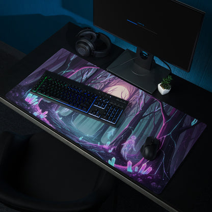 Neon Forest Vaporwave Mouse Pad - Mouse Pad Neon Purple Pink Cyan Desk Vaporwave Dreamy Mood Cyberpunk Decor Digital Art