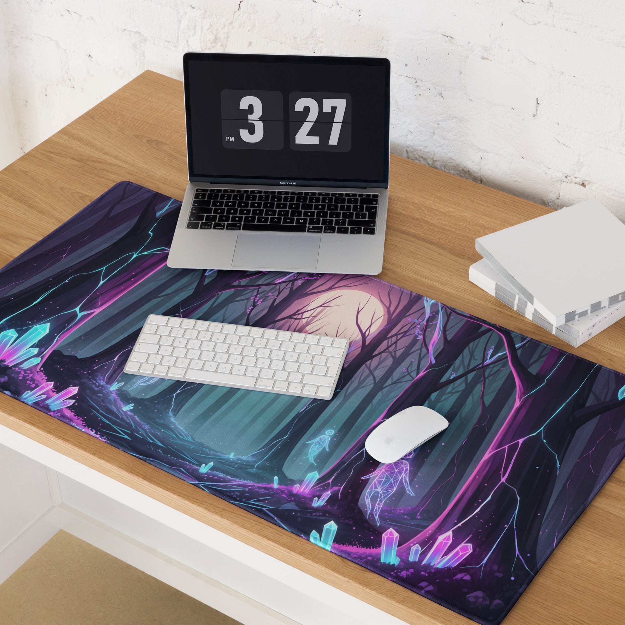 Neon Forest Vaporwave Mouse Pad - Mouse Pad Neon Purple Pink Cyan Desk Vaporwave Dreamy Mood Cyberpunk Decor Digital Art