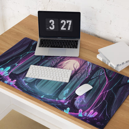 Neon Forest Vaporwave Mouse Pad - Mouse Pad Neon Purple Pink Cyan Desk Vaporwave Dreamy Mood Cyberpunk Decor Digital Art