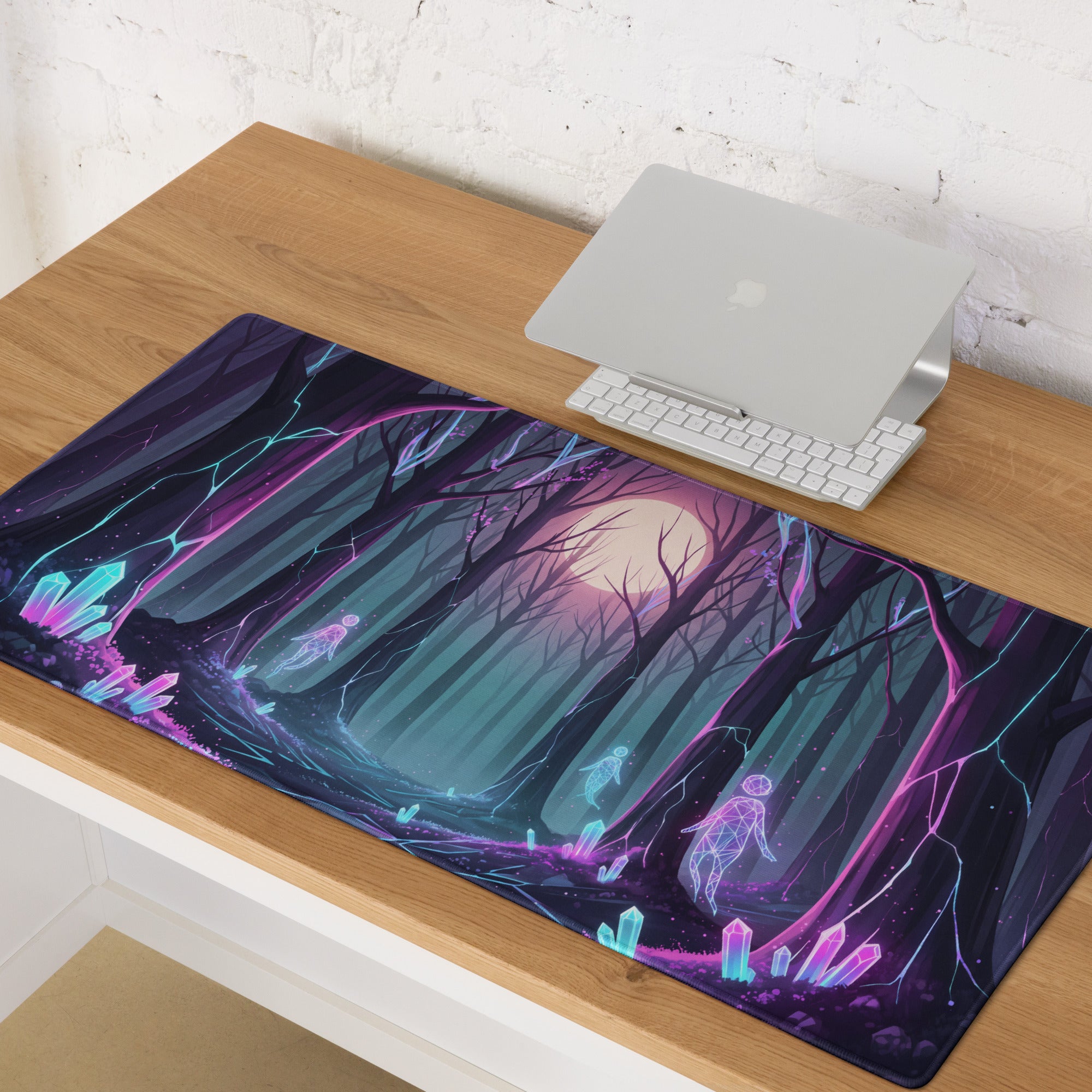 Neon Forest Vaporwave Mouse Pad - Mouse Pad Neon Purple Pink Cyan Desk Vaporwave Dreamy Mood Cyberpunk Decor Digital Art