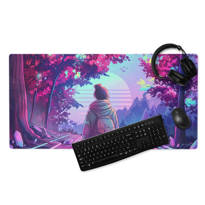 Neon Vaporwave Gaming Mouse Pad - Gaming Mouse Pad Neon Pink Purple Mood Retro Futurism Neon Aesthetic Desk Digital Art