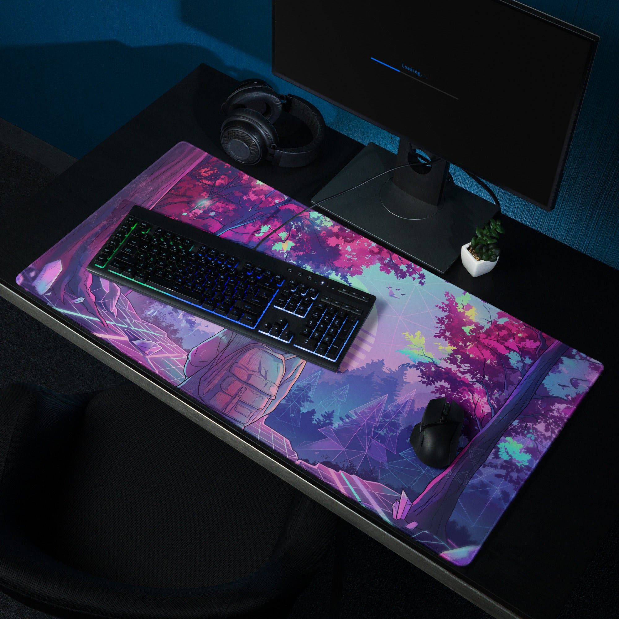 Neon Vaporwave Gaming Mouse Pad - Gaming Mouse Pad Neon Pink Purple Mood Retro Futurism Neon Aesthetic Desk Digital Art