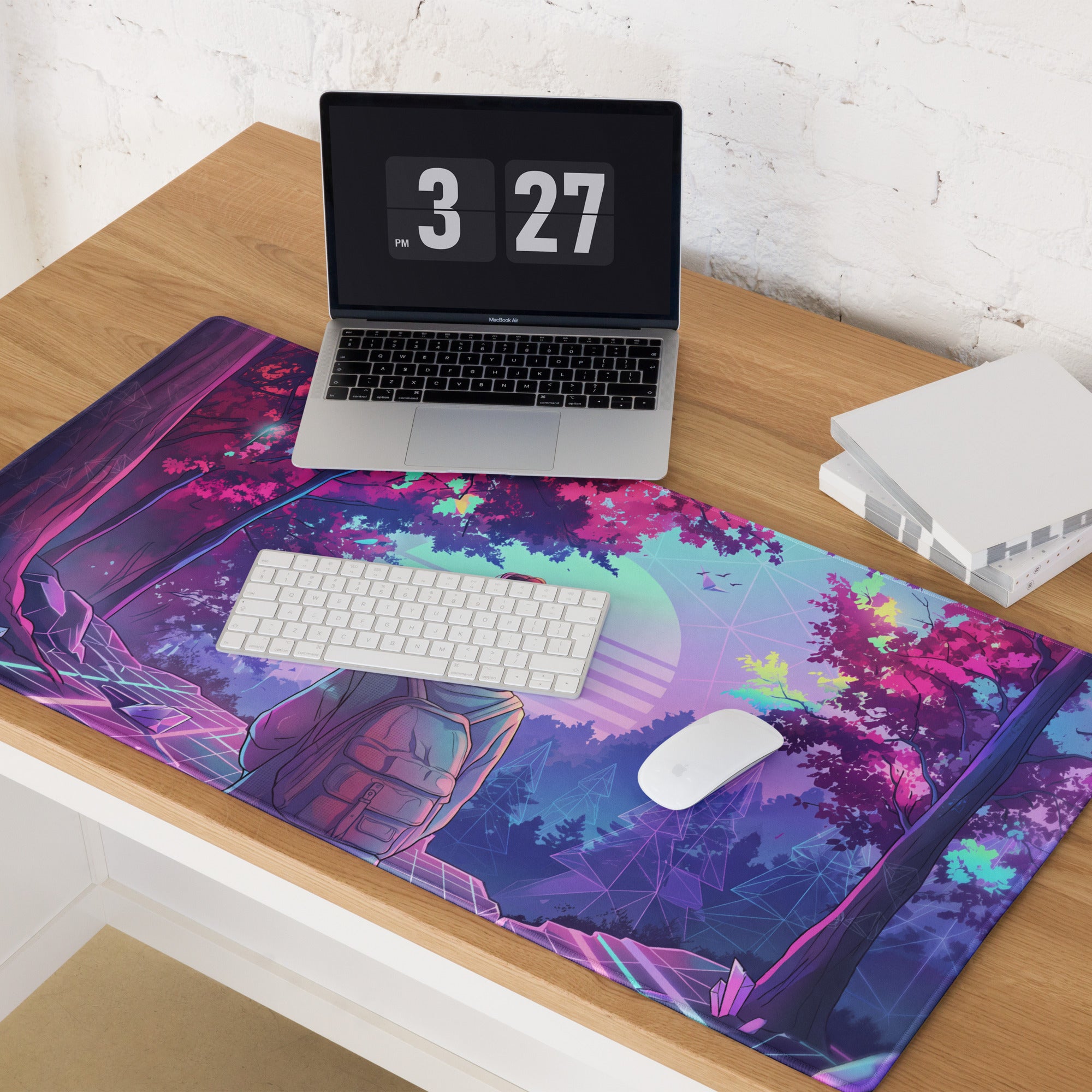 Neon Vaporwave Gaming Mouse Pad - Gaming Mouse Pad Neon Pink Purple Mood Retro Futurism Neon Aesthetic Desk Digital Art