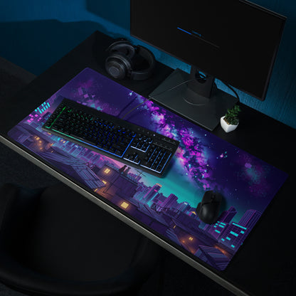 Vaporwave Cityscape Mouse Pad - Mouse Pad Purple Pink Neon Vaporwave Dreamy Neon Retro Futurism Gaming Digital Art