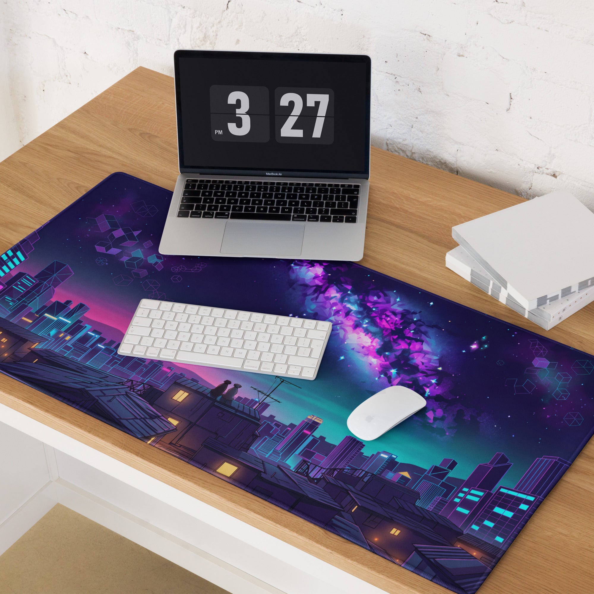 Vaporwave Cityscape Mouse Pad - Mouse Pad Purple Pink Neon Vaporwave Dreamy Neon Retro Futurism Gaming Digital Art