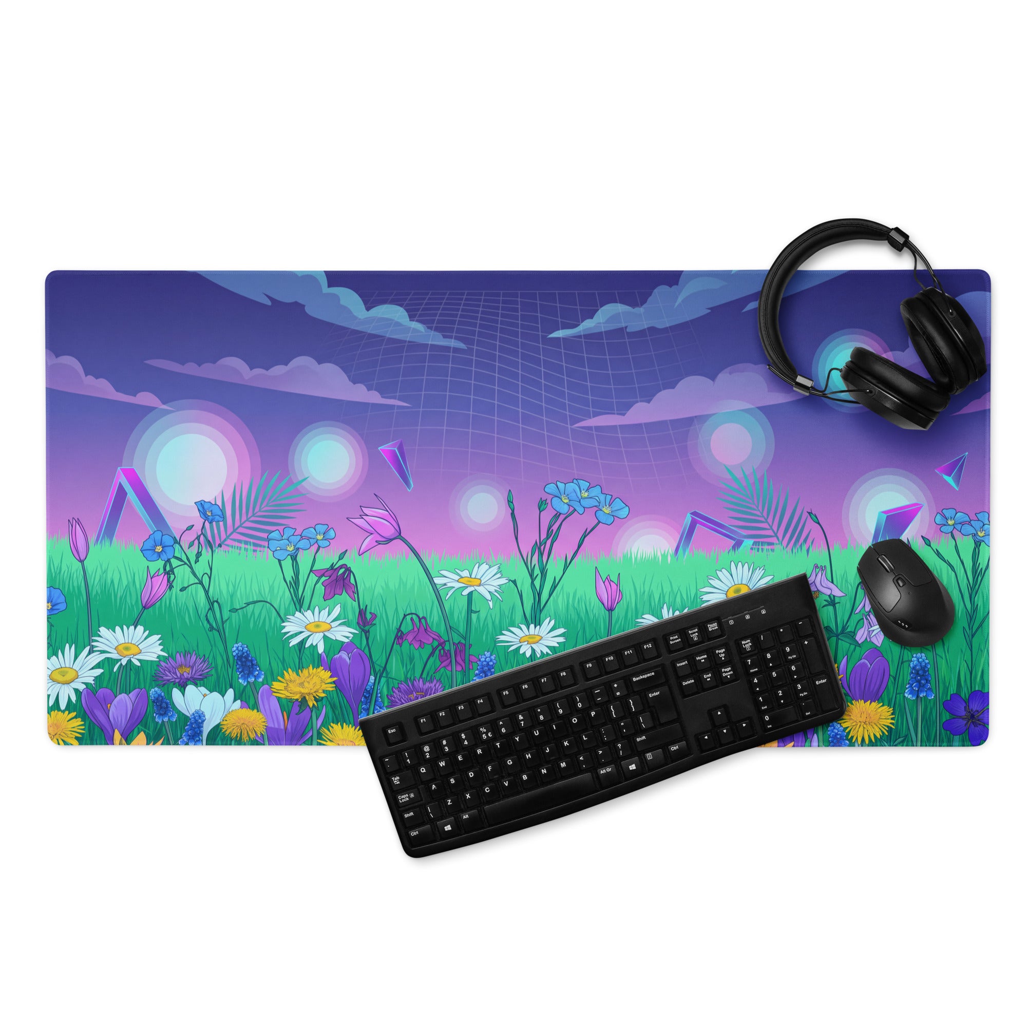 Vaporwave Garden Glow Mouse Pad - Mouse Pad Purple Blue Desk Setup Vaporwave Neon Aesthetic Dreamy Mood Digital