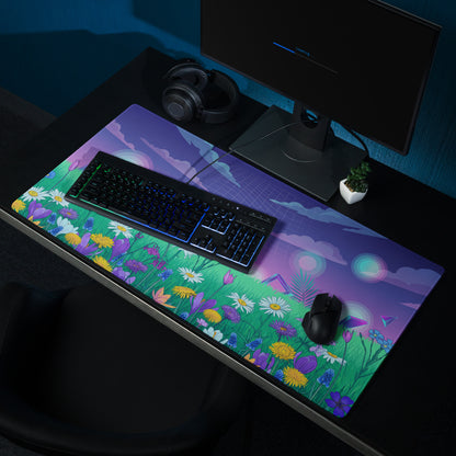Vaporwave Garden Glow Mouse Pad - Mouse Pad Purple Blue Desk Setup Vaporwave Neon Aesthetic Dreamy Mood Digital