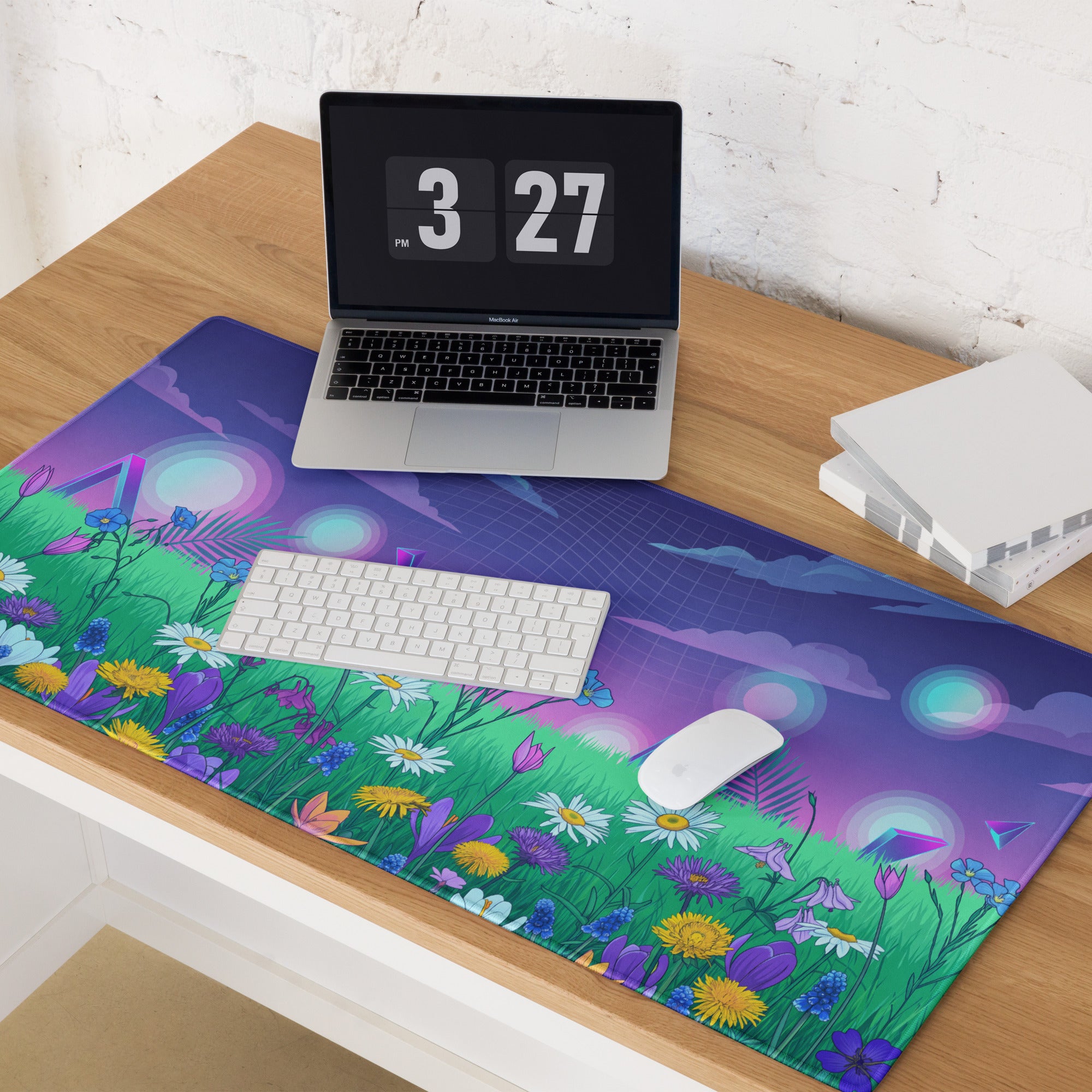 Vaporwave Garden Glow Mouse Pad - Mouse Pad Purple Blue Desk Setup Vaporwave Neon Aesthetic Dreamy Mood Digital