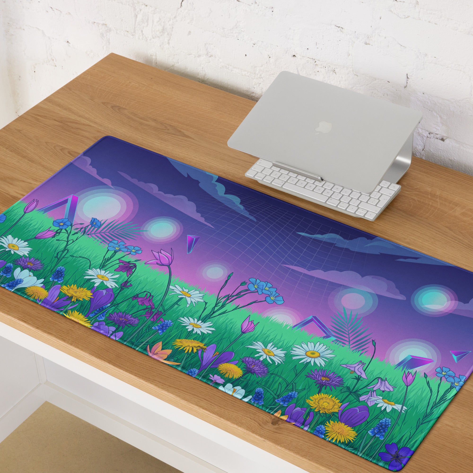 Vaporwave Garden Glow Mouse Pad - Mouse Pad Purple Blue Desk Setup Vaporwave Neon Aesthetic Dreamy Mood Digital