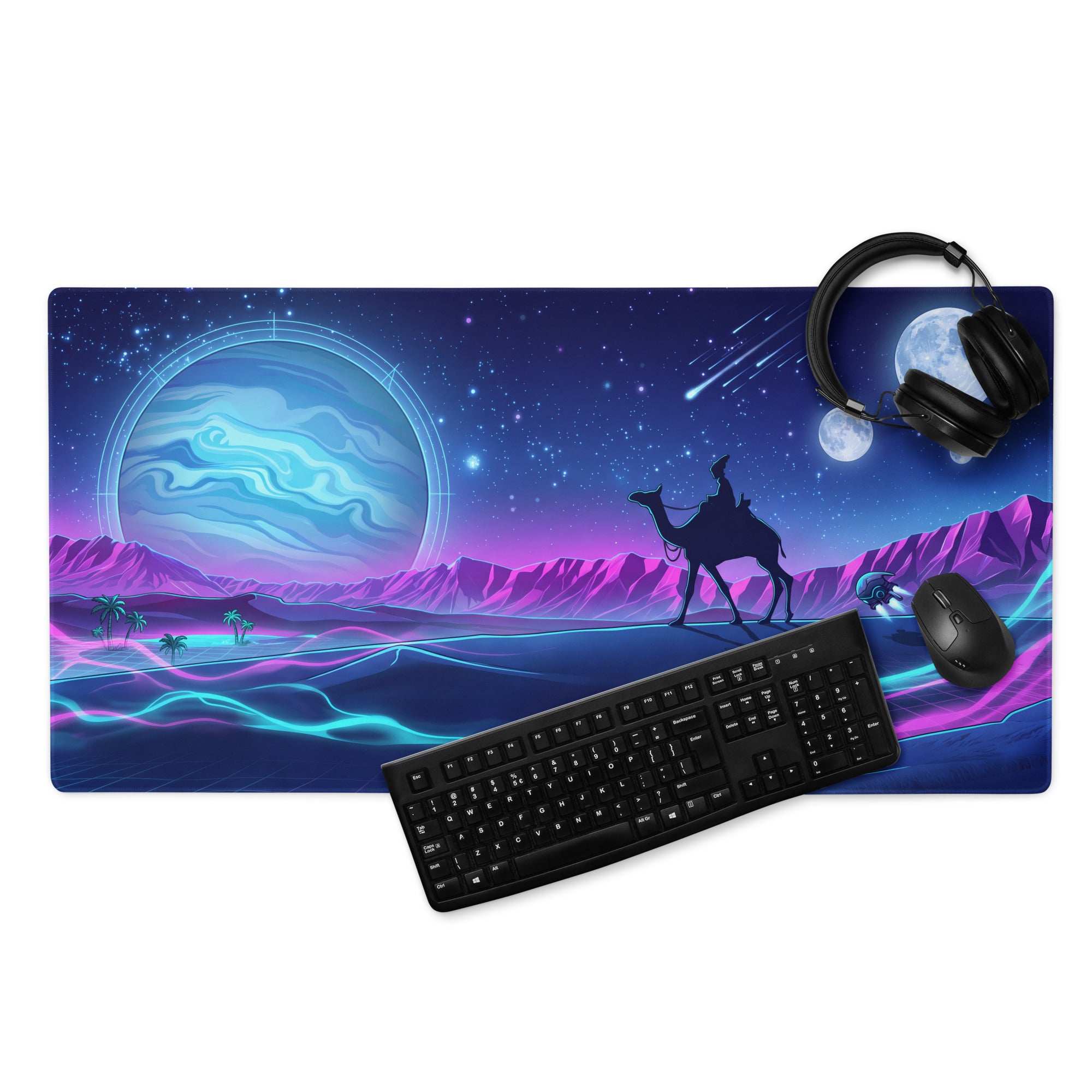 Neon Vaporwave Galaxy Pad - Vaporwave Mouse Pad Neon Purple Blue Gaming Desk Dreamy Vibrant Neon Synthwave Desk Art