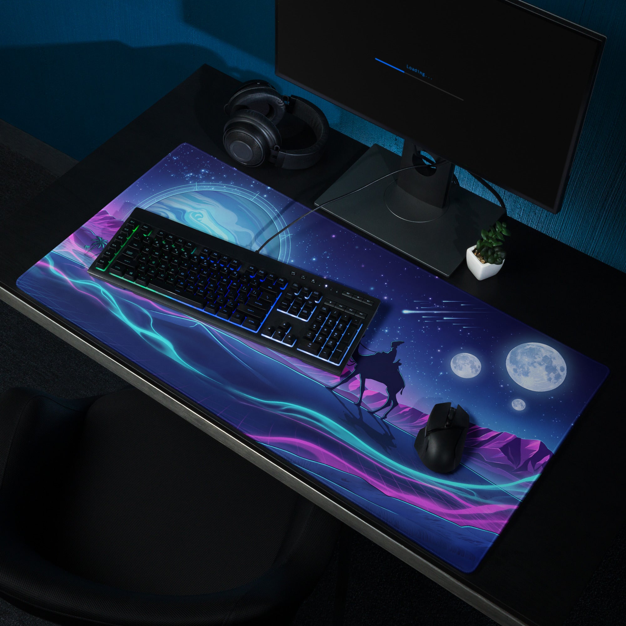 Neon Vaporwave Galaxy Pad - Vaporwave Mouse Pad Neon Purple Blue Gaming Desk Dreamy Vibrant Neon Synthwave Desk Art