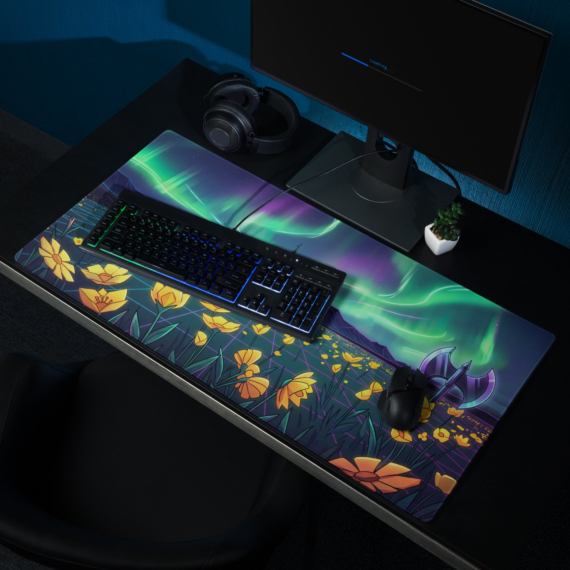 Aurora Neon Vaporwave Mouse Pad - Vaporwave Mouse Pad Neon Green Purple Mood Dreamy Decor Modern Neon