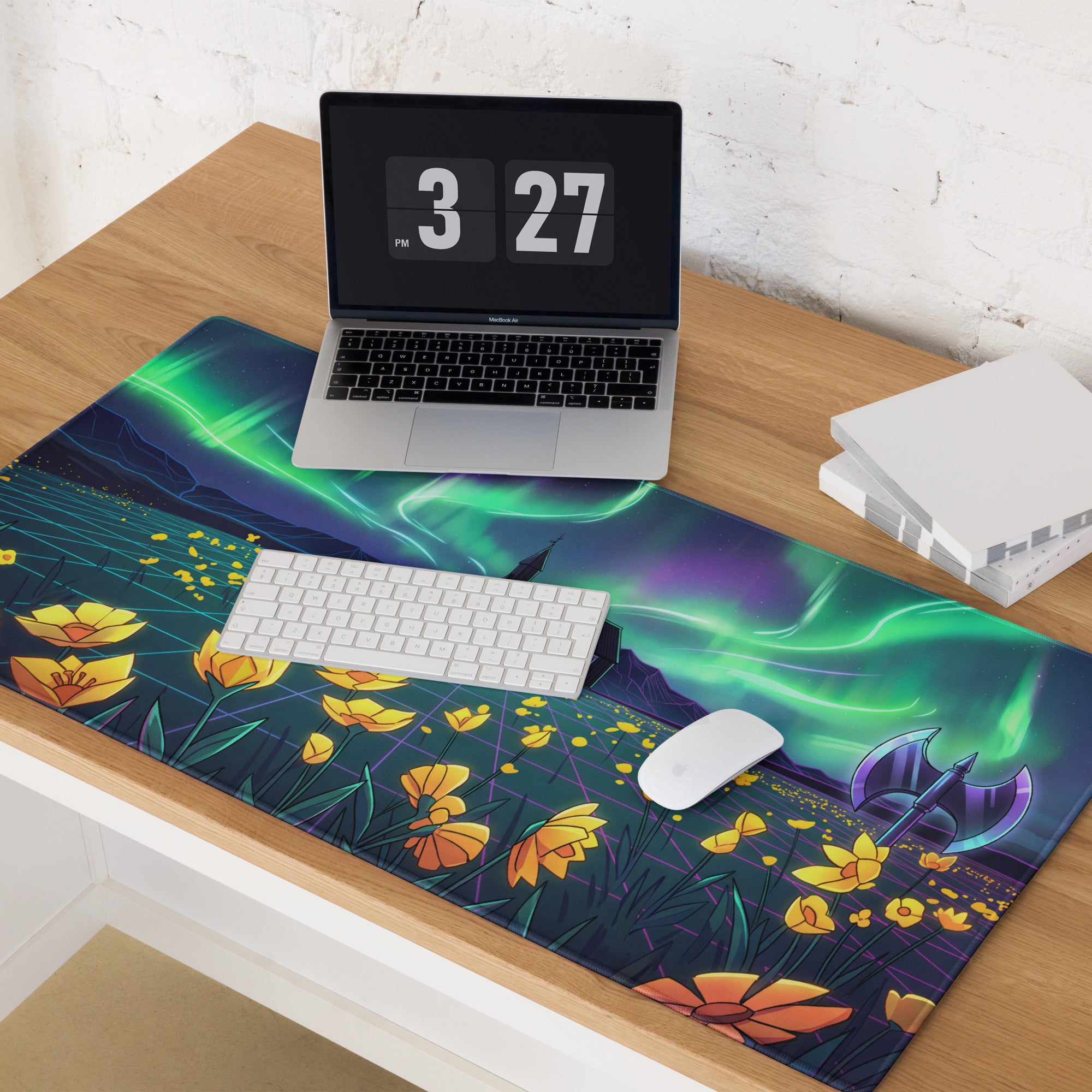 Aurora Neon Vaporwave Mouse Pad - Vaporwave Mouse Pad Neon Green Purple Mood Dreamy Decor Modern Neon