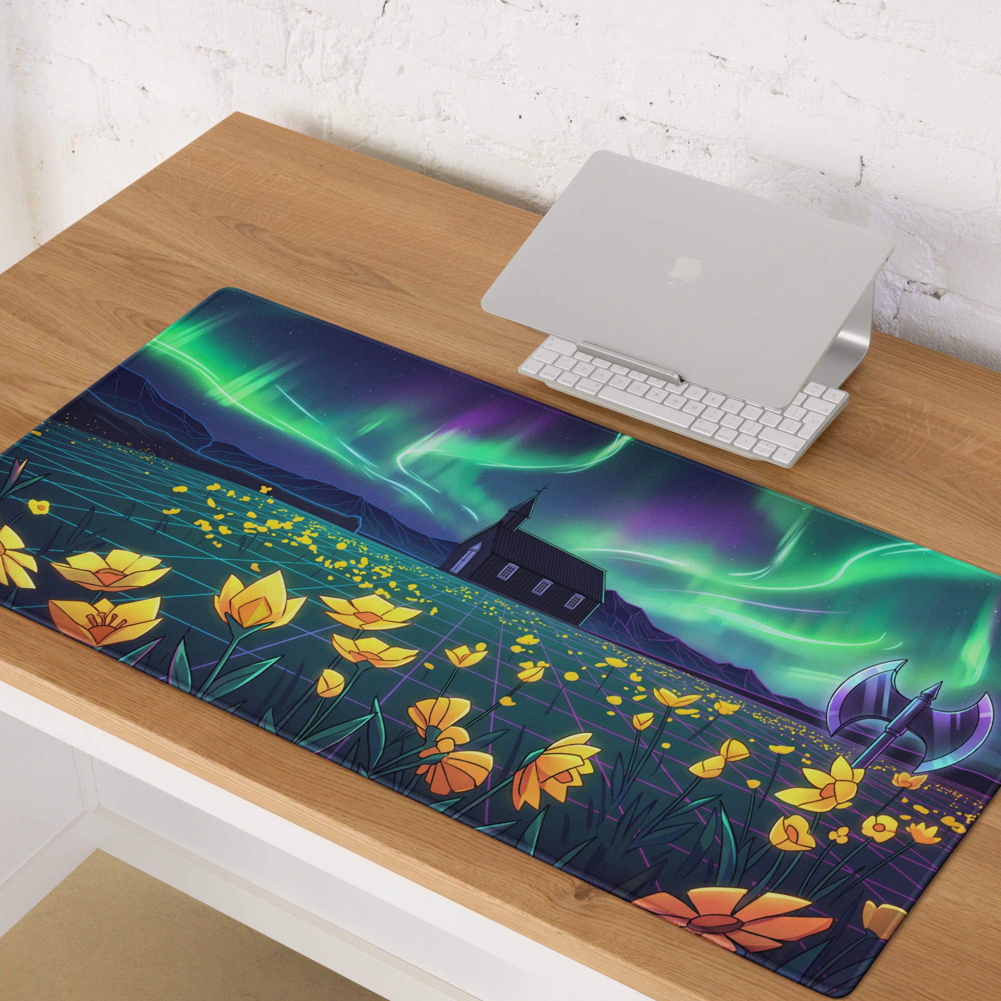 Aurora Neon Vaporwave Mouse Pad - Vaporwave Mouse Pad Neon Green Purple Mood Dreamy Decor Modern Neon