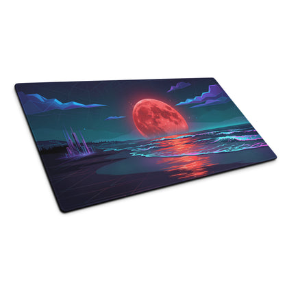 Vaporwave Moon Neon Desk Pad - Vaporwave Moon Neon Pink Purple Blue Desk Futuristic Dream Retro Gaming Setup Digital Art