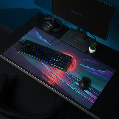 Vaporwave Moon Neon Desk Pad - Vaporwave Moon Neon Pink Purple Blue Desk Futuristic Dream Retro Gaming Setup Digital Art