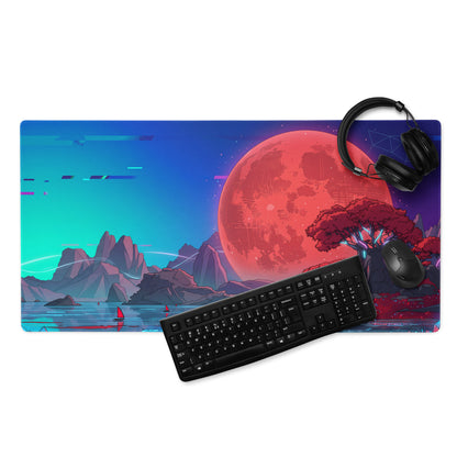 Vaporwave Neon Moon Mouse Pad - Mouse Pad Neon Pink Teal For Gaming Vaporwave Mood Neon Retro Niche Desk Mat Digital Art