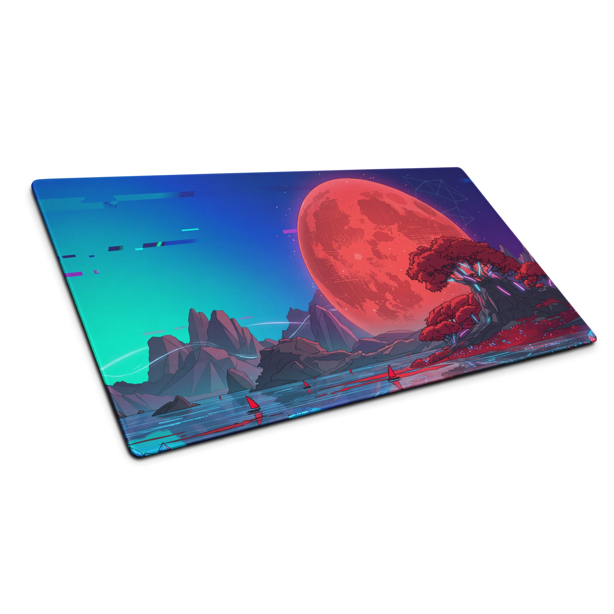 Vaporwave Neon Moon Mouse Pad - Mouse Pad Neon Pink Teal For Gaming Vaporwave Mood Neon Retro Niche Desk Mat Digital Art