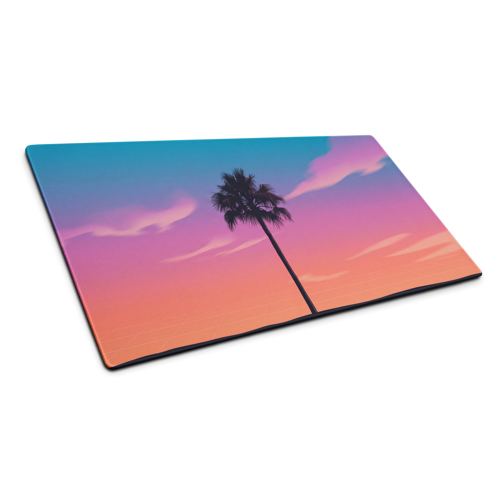 Vaporwave Sunset Palm Pad - Gaming Mouse Pad Blue Pink Purple Vaporwave Dreamy Neon Mood Retro Futurism Grid