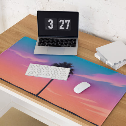Vaporwave Sunset Palm Pad - Gaming Mouse Pad Blue Pink Purple Vaporwave Dreamy Neon Mood Retro Futurism Grid