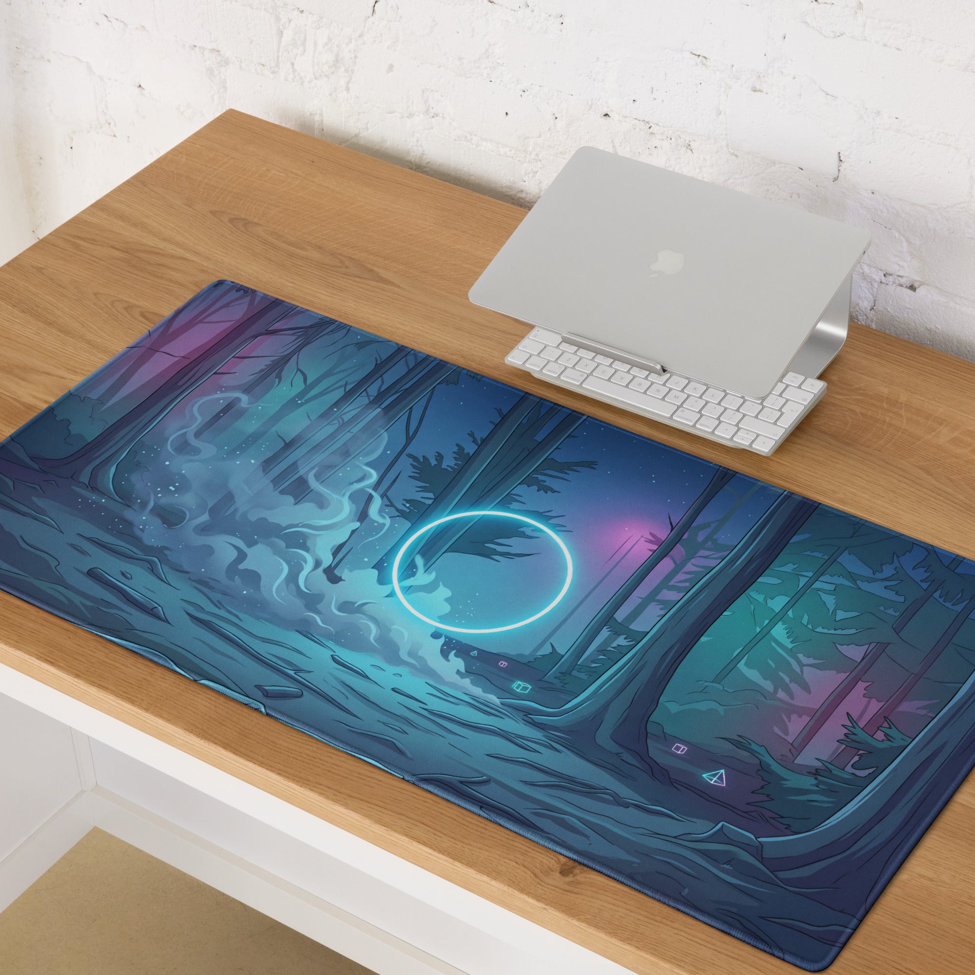 Neon Forest Vaporwave Mouse Pad - Mouse Pad Blue Purple Neon Vaporwave Gaming Desk Cyberpunk Retro Futurism Non Slip