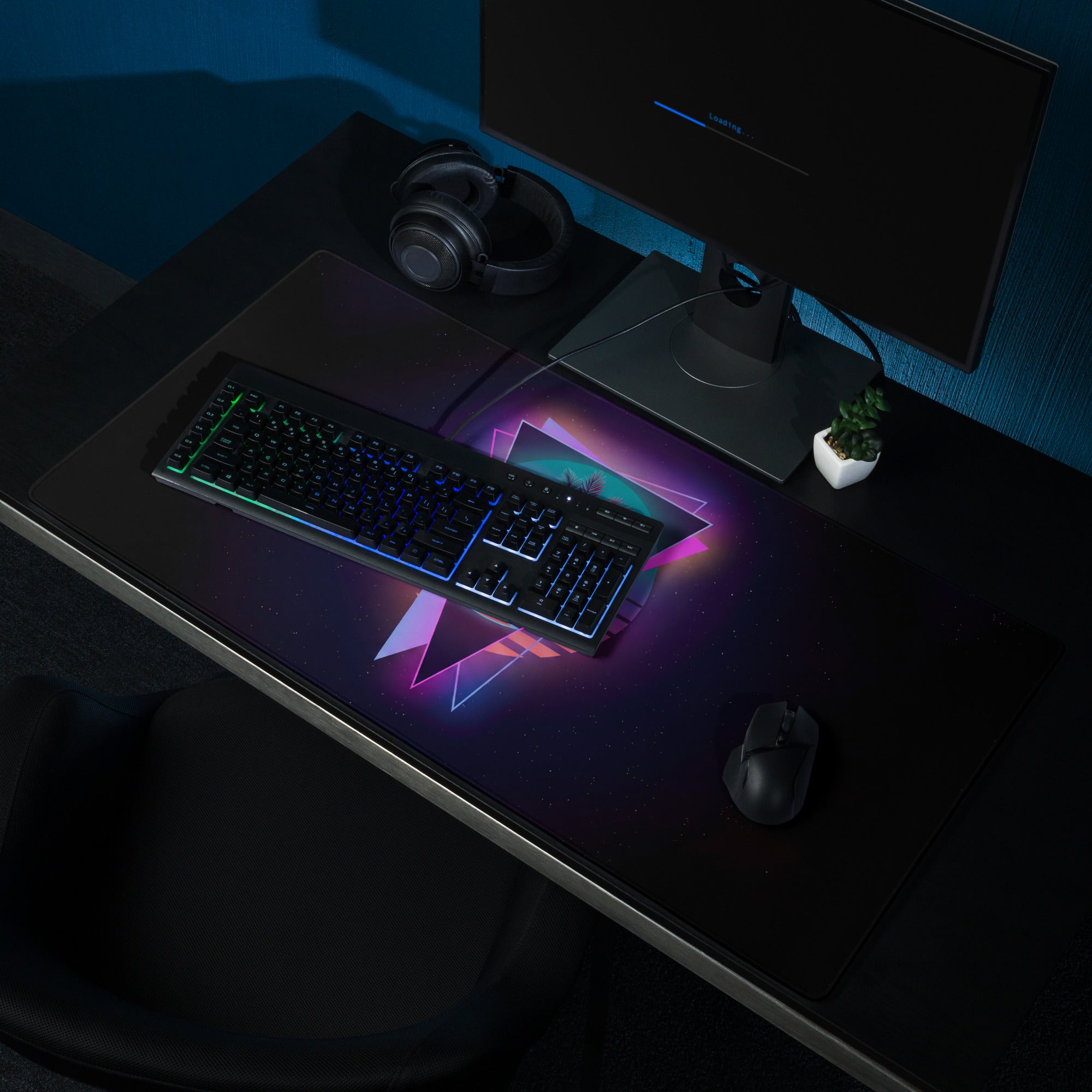 Neon Palm Vaporwave Mouse Pad - Gaming Mouse Pad Neon Pink Teal Retro Futuristic Modern Minimal Desk Mat Digital Art