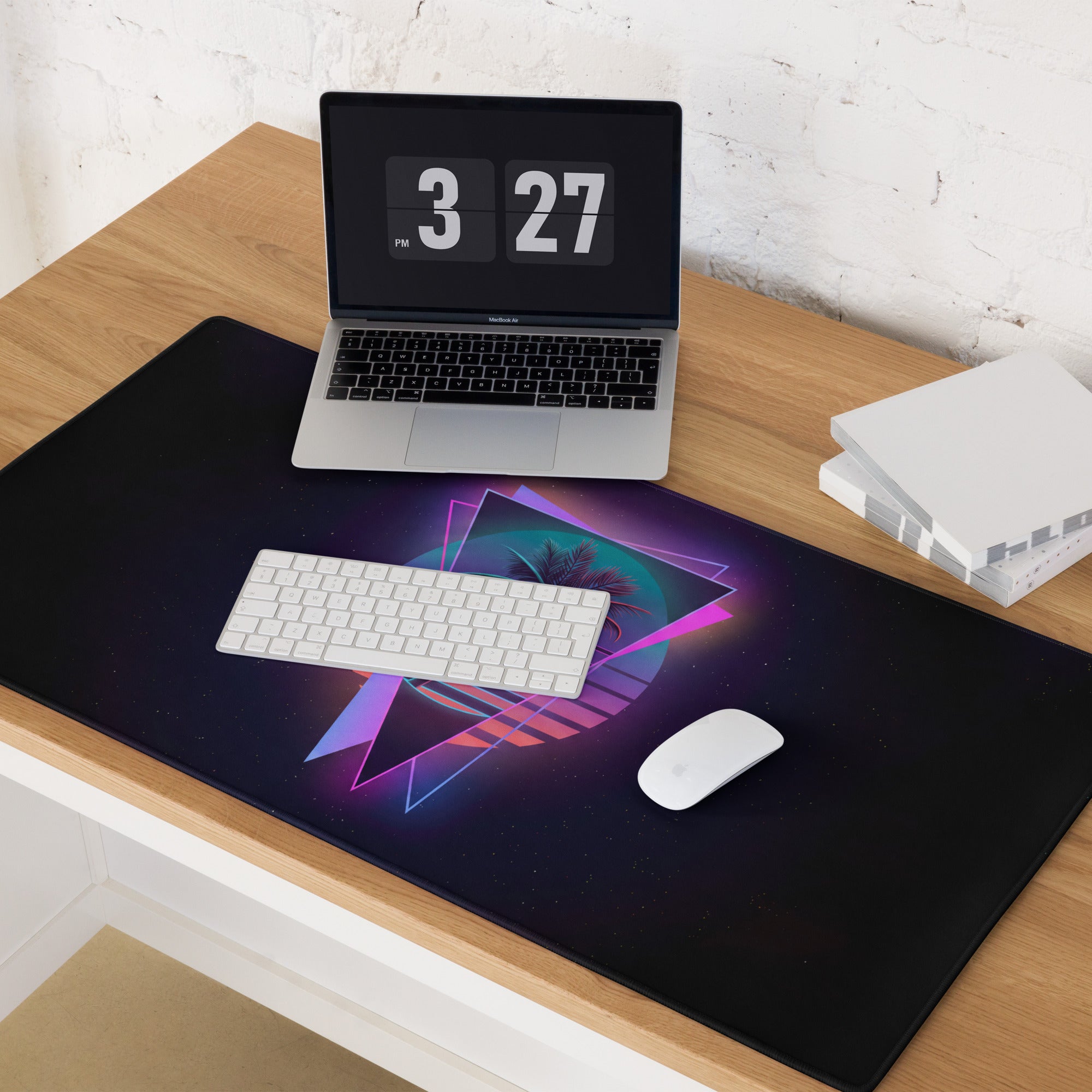 Neon Palm Vaporwave Mouse Pad - Gaming Mouse Pad Neon Pink Teal Retro Futuristic Modern Minimal Desk Mat Digital Art