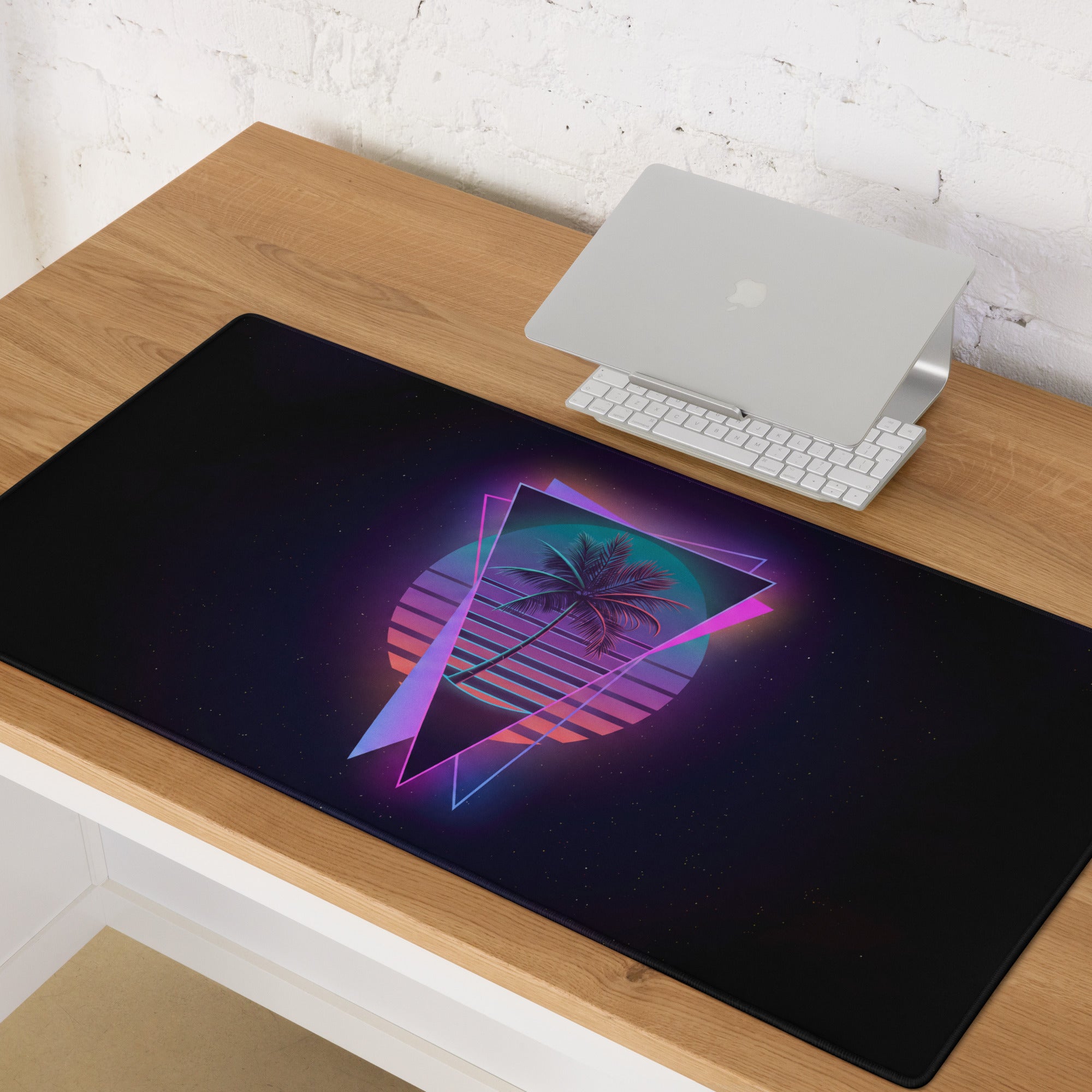 Neon Palm Vaporwave Mouse Pad - Gaming Mouse Pad Neon Pink Teal Retro Futuristic Modern Minimal Desk Mat Digital Art