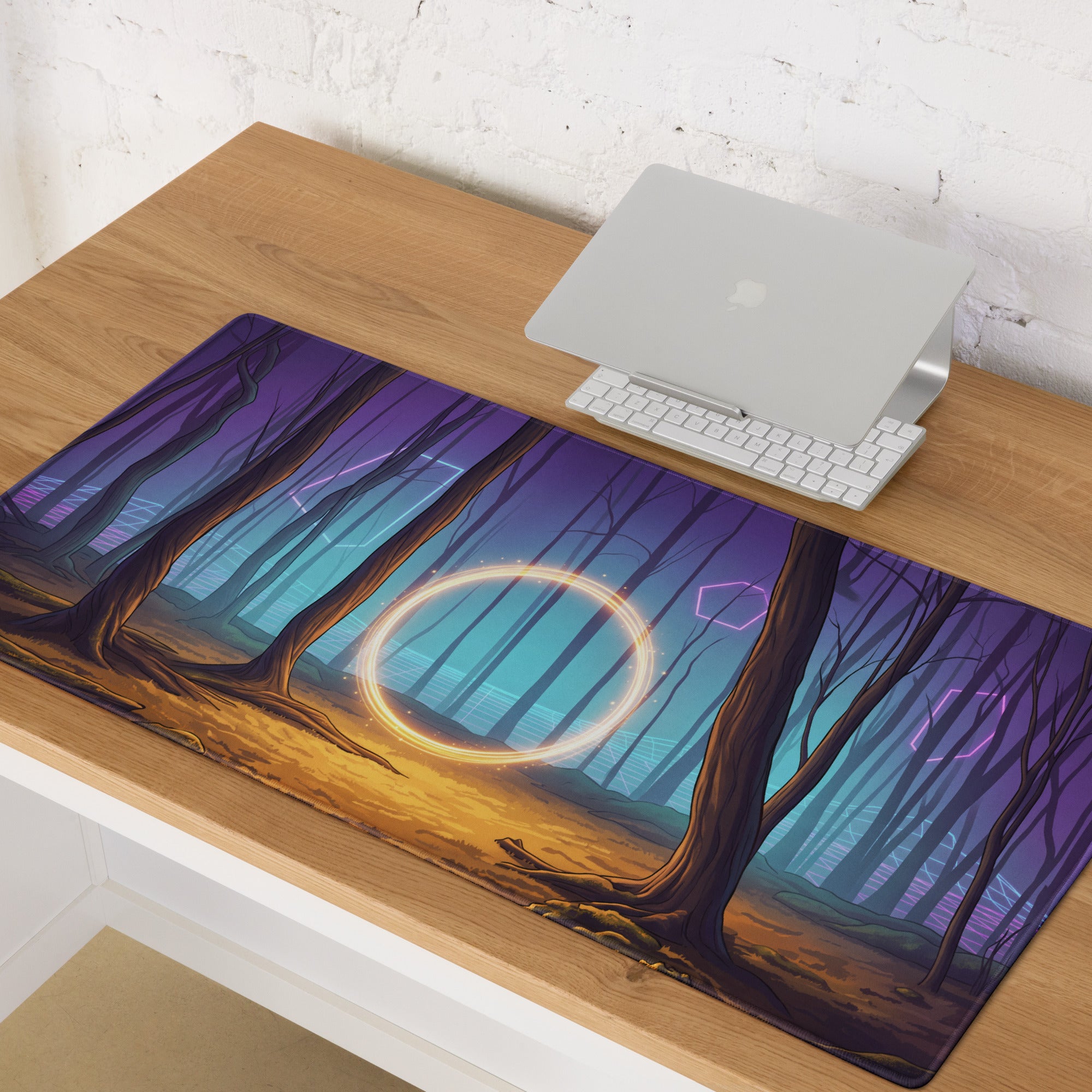 Neon Forest Vaporwave Mouse Pad - Mouse Pad Purple Pink Neon Vaporwave Dreamy Vaporwave Forest Neon Desk Mat Digital Art