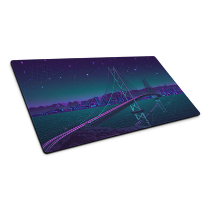 Vaporwave Bridge Neon Desk Pad - Bridge Cityscape Purple Teal Gaming Vaporwave Dreamy Mood Neon Decor Retro