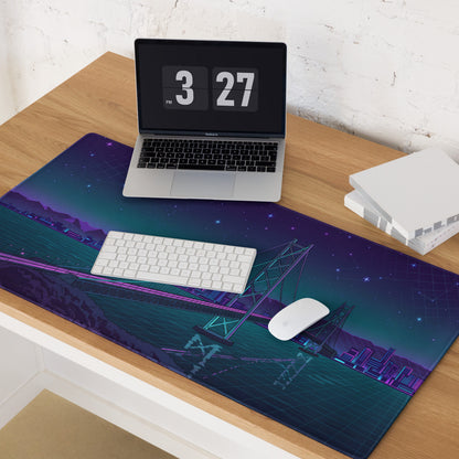Vaporwave Bridge Neon Desk Pad - Bridge Cityscape Purple Teal Gaming Vaporwave Dreamy Mood Neon Decor Retro