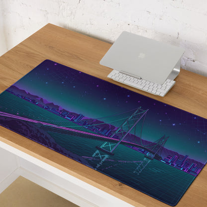 Vaporwave Bridge Neon Desk Pad - Bridge Cityscape Purple Teal Gaming Vaporwave Dreamy Mood Neon Decor Retro