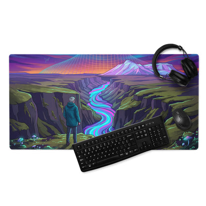 Vaporwave Neon Mountain Pad - Mouse Pad Purple Blue Pink Desk Vaporwave Dreamy Neon Mood Synthwave Decor Digital Art